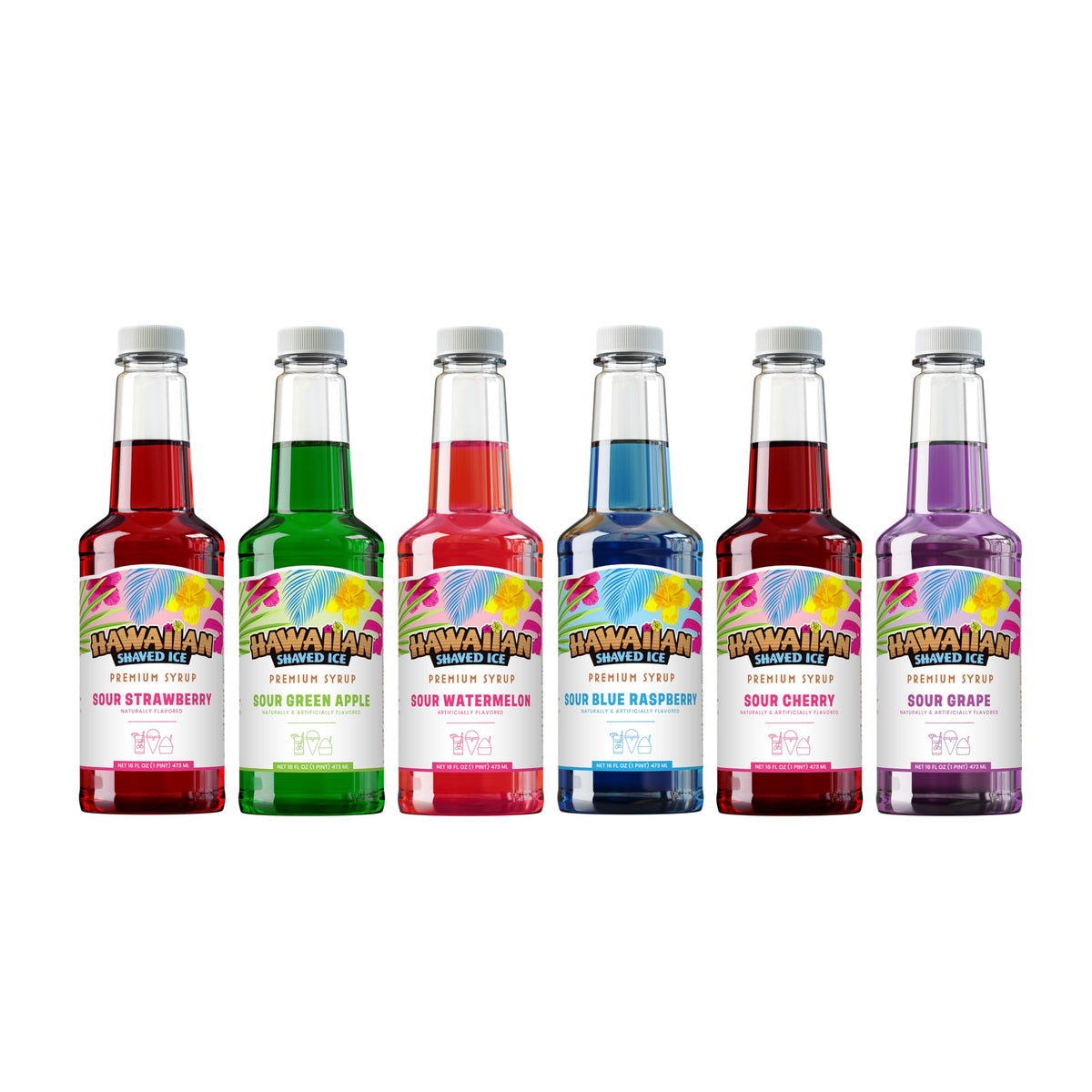 Hawaiian Shaved Ice Sour Cherry pint bottle ready for snow cones and slushies