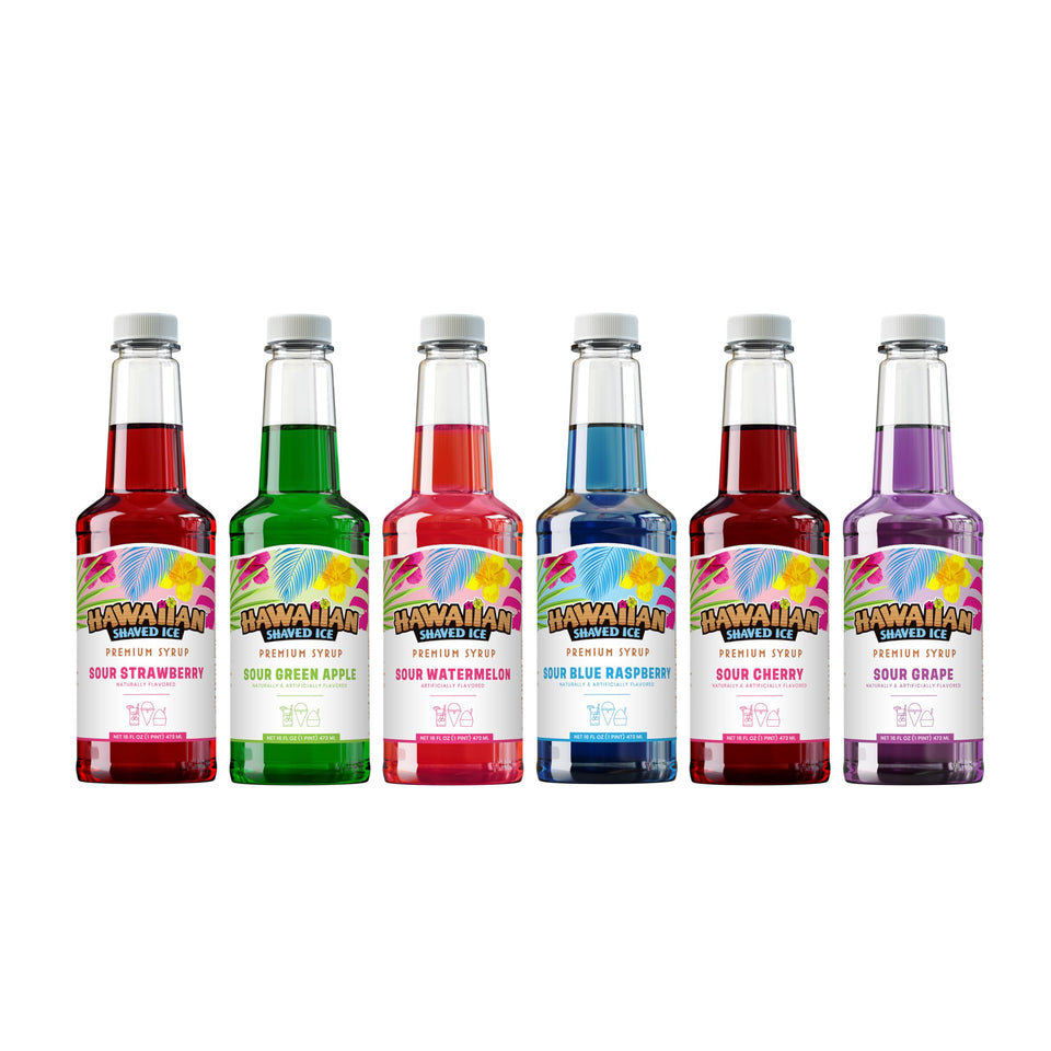 Hawaiian Shaved Ice Sour Cherry pint bottle ready for snow cones and slushies
