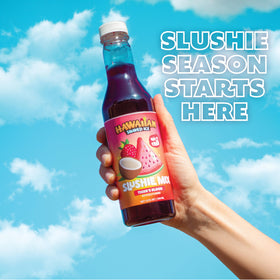 Hawaiian Shaved Ice syrup bottle close-up label readability