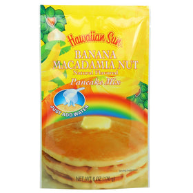 Hawaiian Sun pancakes with banana macadamia, warm tropical aroma and off-the-griddle delight