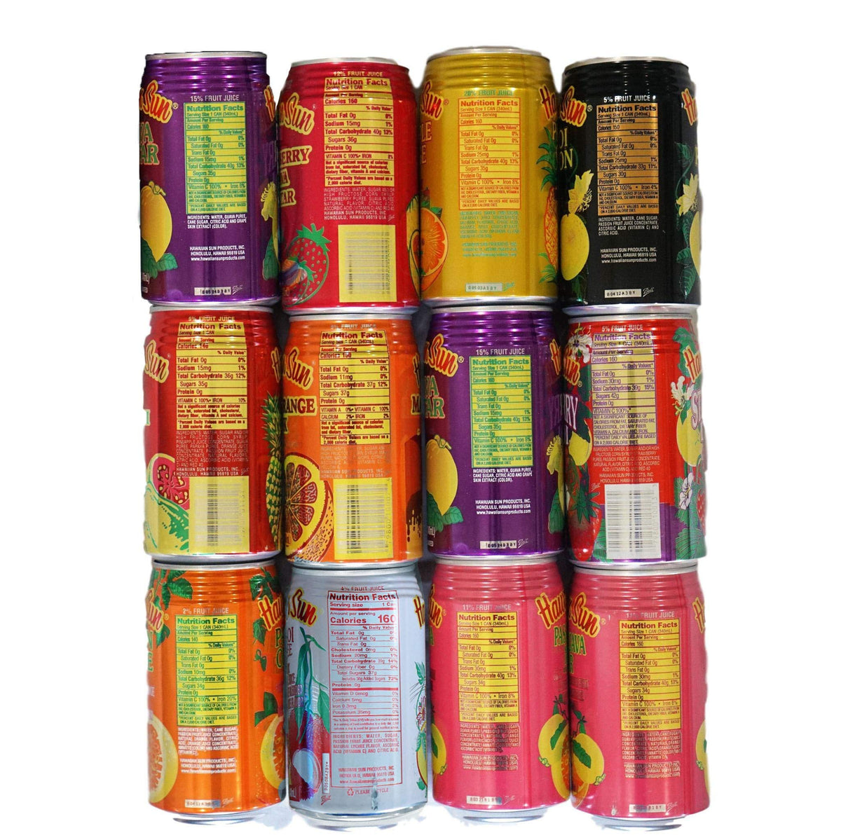 Hawaiian Sun Passion Orange Guava nectar label close-up, ideal for beach picnics.