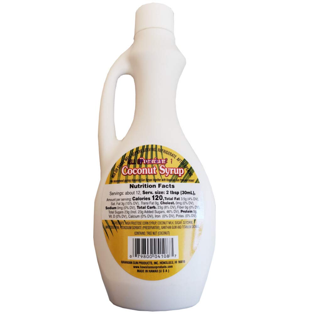 Hawaiian Sun coconut syrup drizzle over desserts adds coconut richness