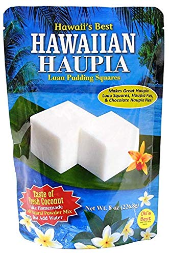 Close-up of Hawaii's Best Haupia squares texture, ideal for pies and cakes.