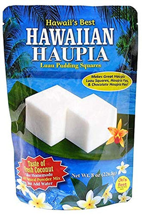 Close-up of Hawaii's Best Haupia squares texture, ideal for pies and cakes.