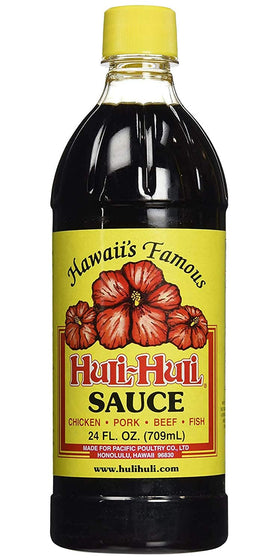 Hawaii's Famous Huli-Huli Sauce bottle front ready for flavorful grilling and marination.
