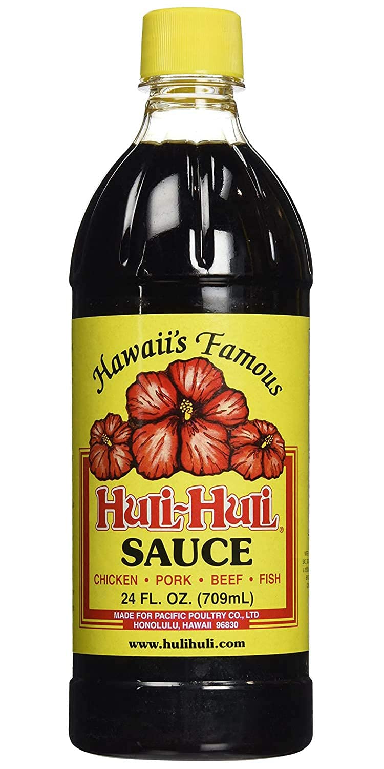 Hawaii's Famous Huli-Huli Sauce bottle front ready for flavorful grilling and marination.