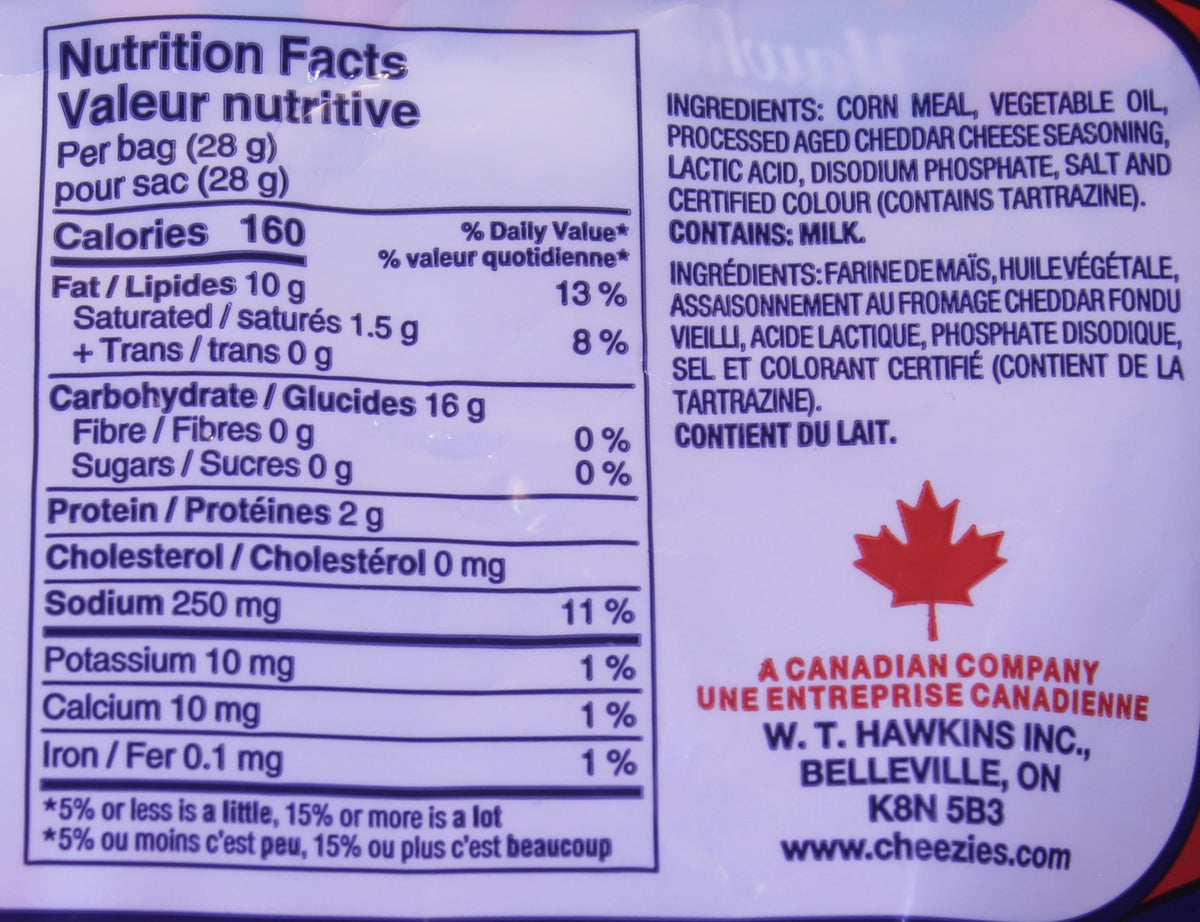 Close-up of Hawkins Cheezies 8-bag Snak-Pak shows crunchy cheese flavor, ideal for quick snacks.