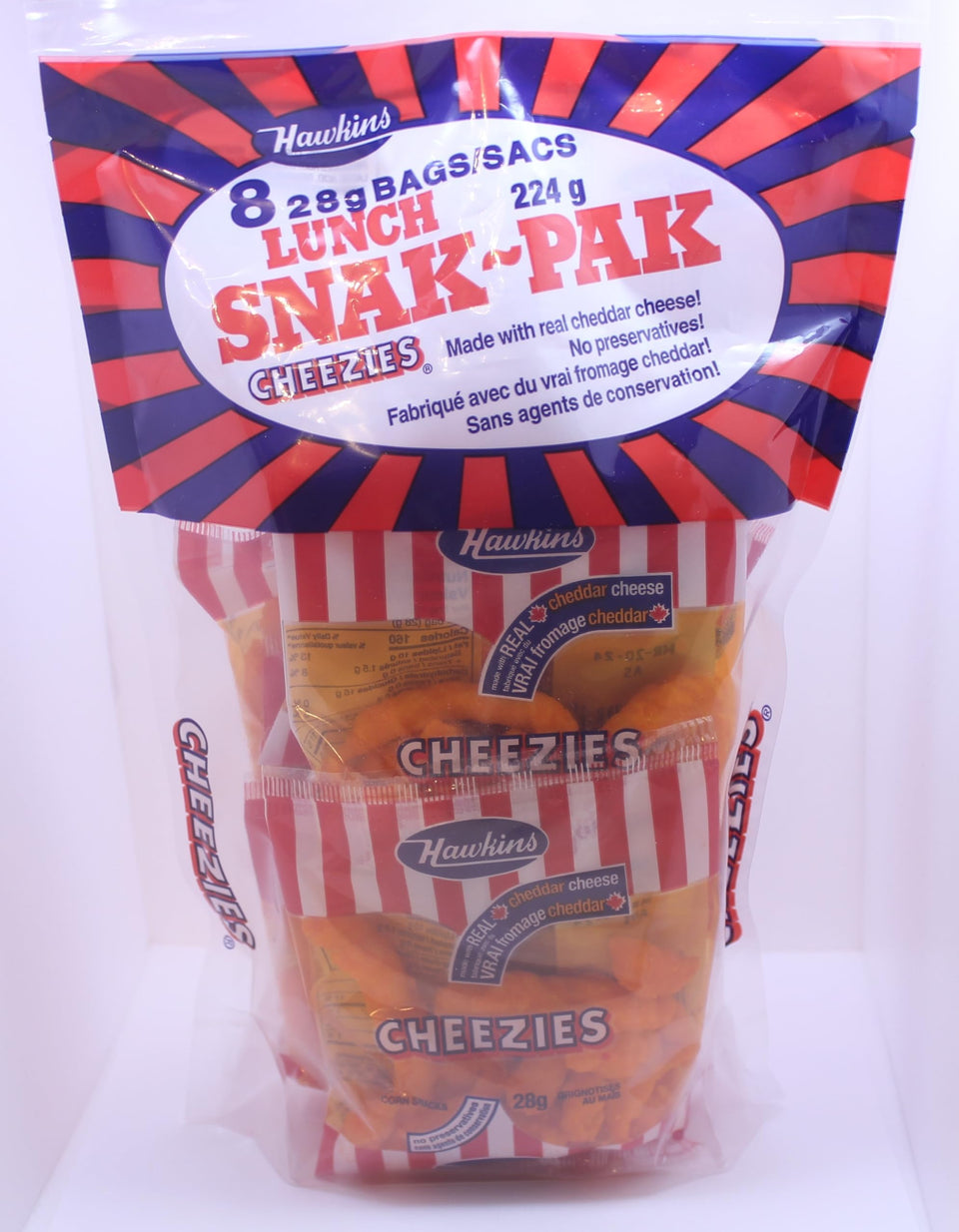 Hawkins Cheezies Lunch Snak-Pak 8-bag hero image, perfect for quick, savory snacks.