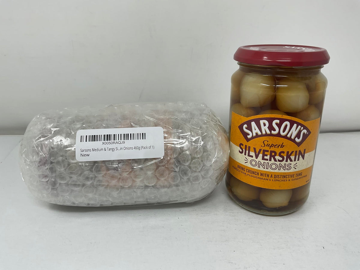 Close-up of Sarsons silverskin onions, tangy bite complements cold cuts.