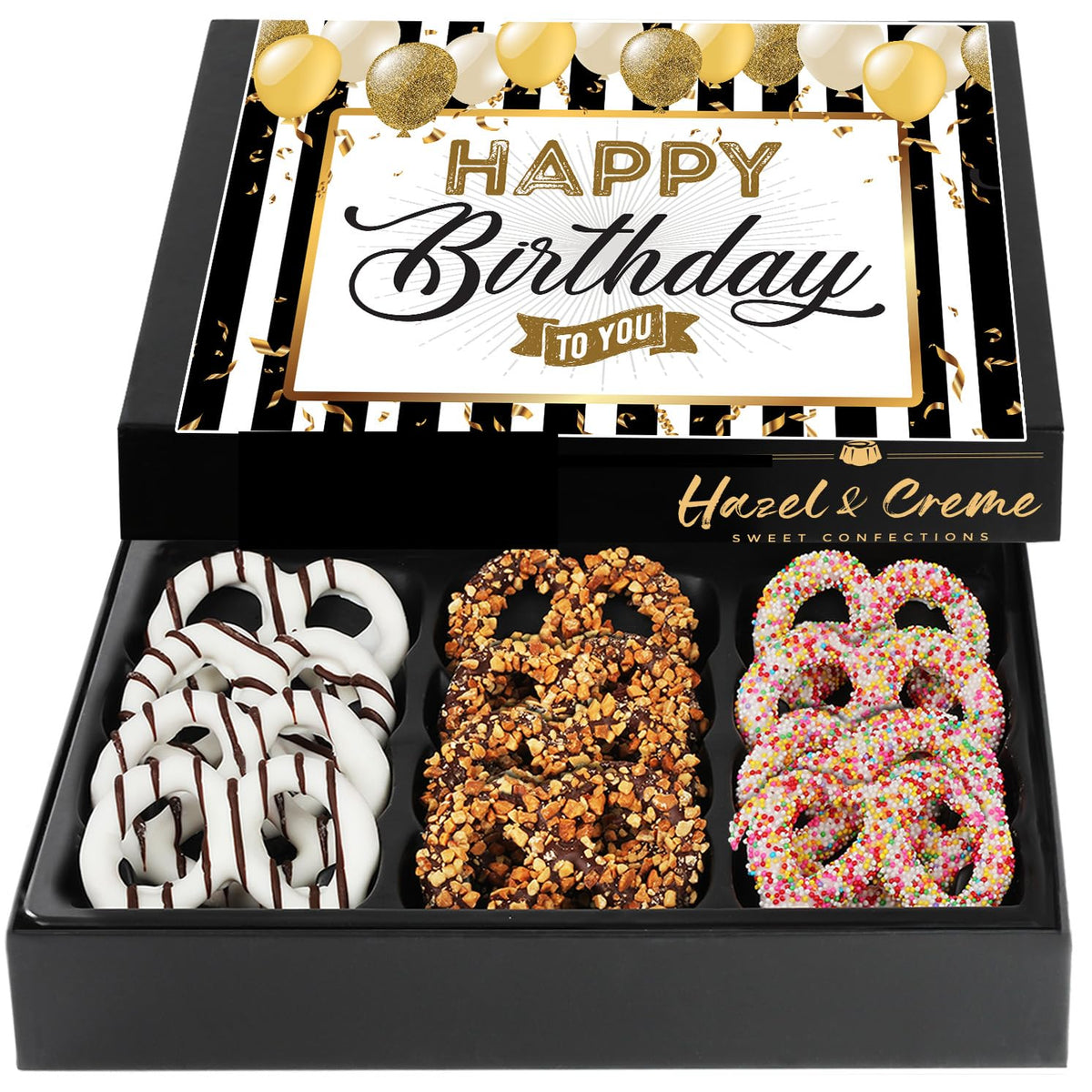 Hazel & Creme pretzels close-up show toppings and textures for premium snacking