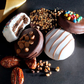 Hazel & Creme double creamed cookies close-up highlighting velvety texture and toppings.