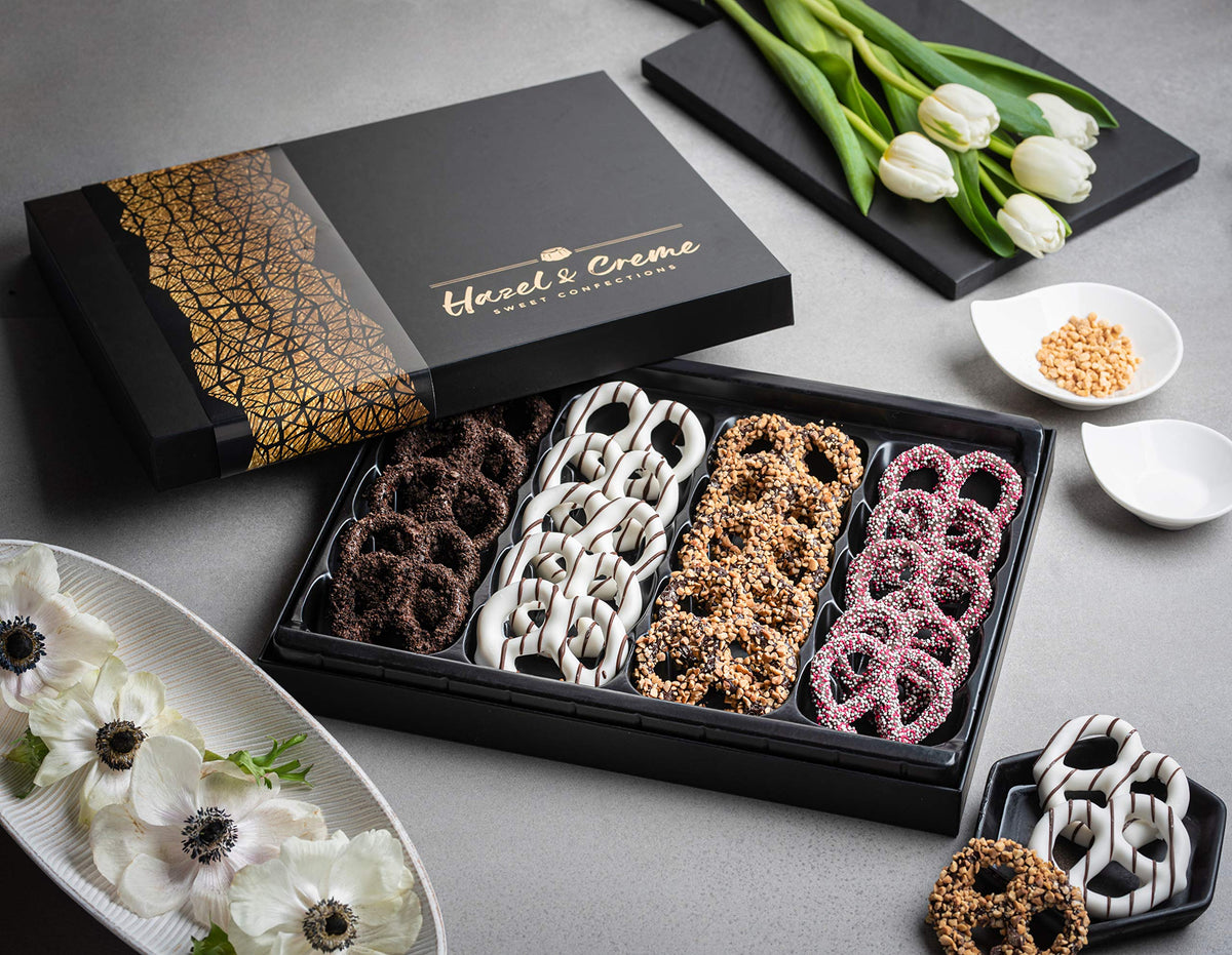 Hazel and Creme gift box packaged for delivery, designed to impress recipients.