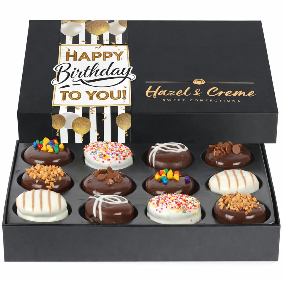Hazel & Creme Happy Birthday Cookies box in festive packaging, ideal for gifting