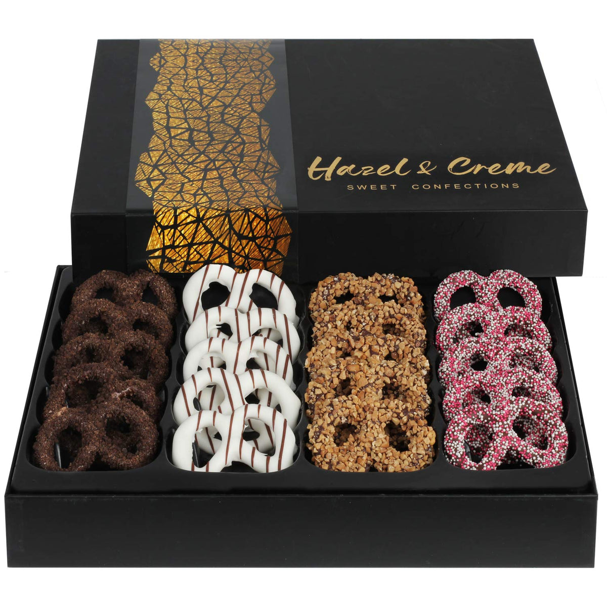 Hazel and Creme kosher pretzels assortment box, a tasteful treat for any occasion.