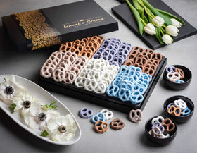 Hazel & Creme mini pretzel gift box top view ideal for celebrations and sharing.