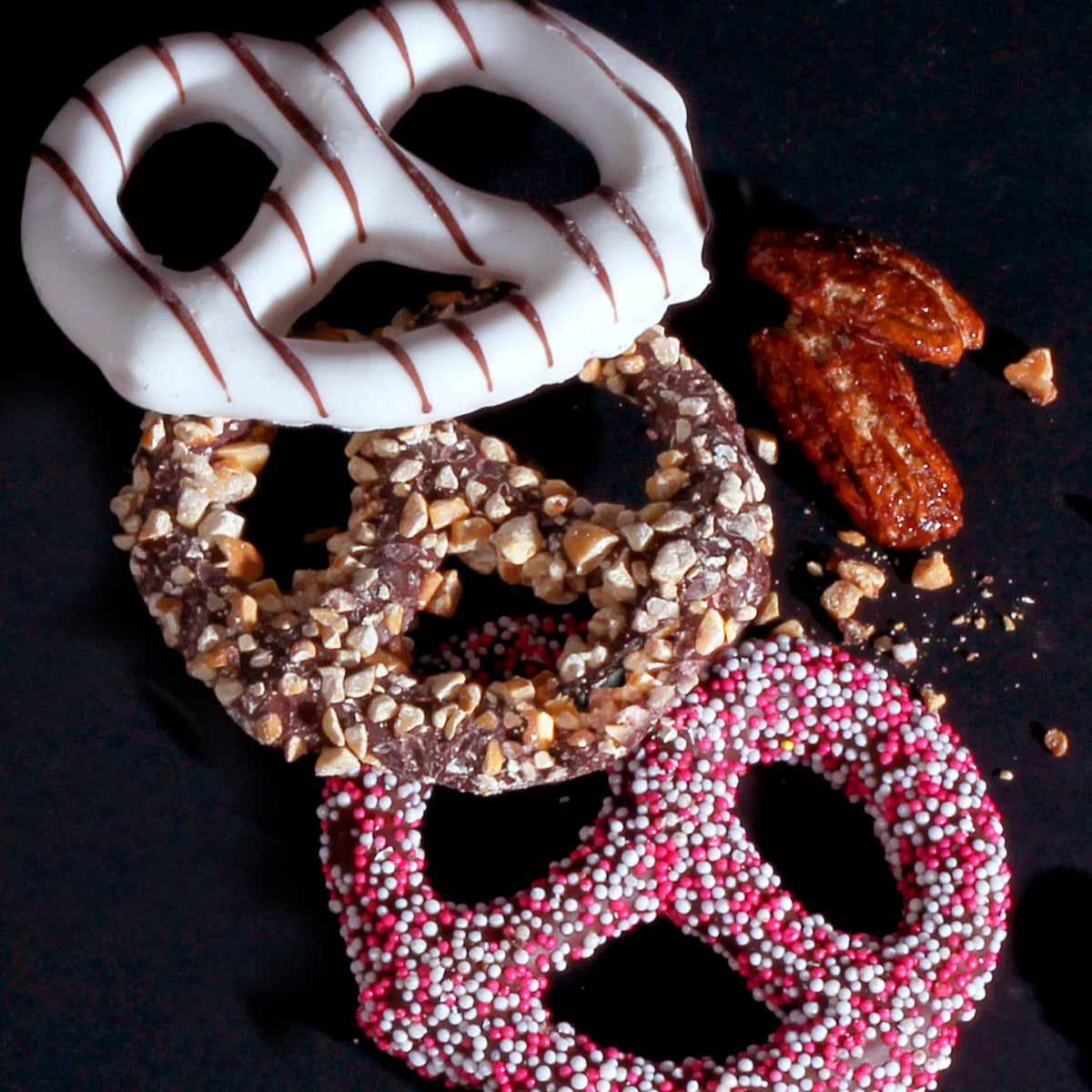 Hazel & Creme 12-piece pretzels display arranged for gifting and sharing