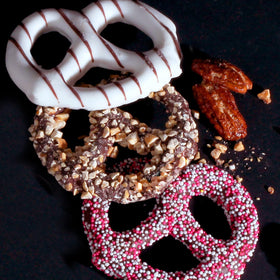 Hazel & Creme 12-piece pretzels display arranged for gifting and sharing