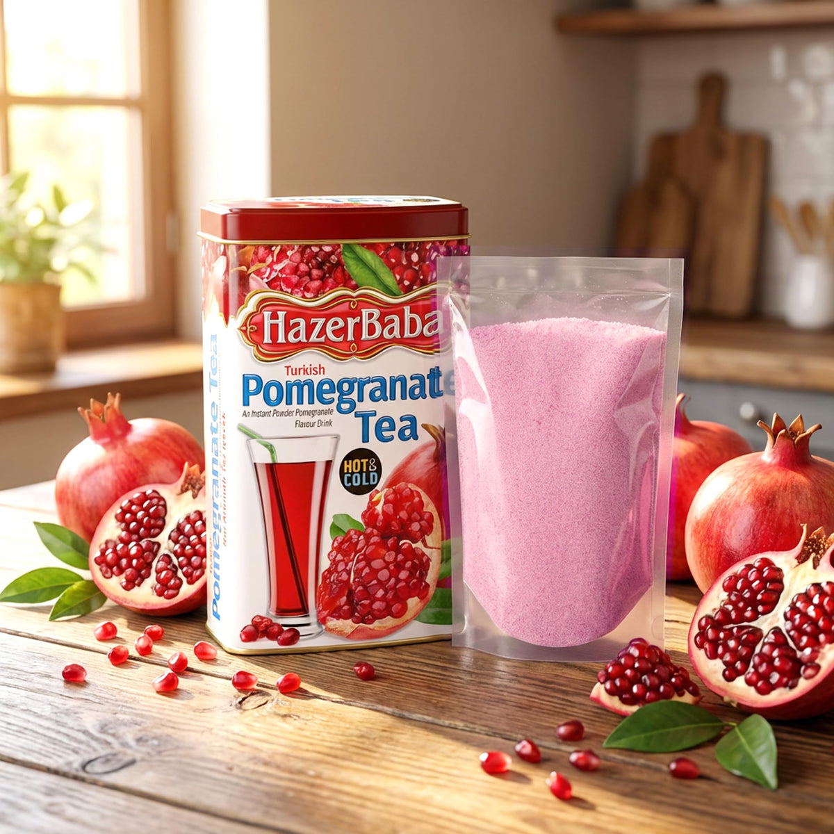 HazerBaba green apple flavor powder ready to mix into a refreshing drink.