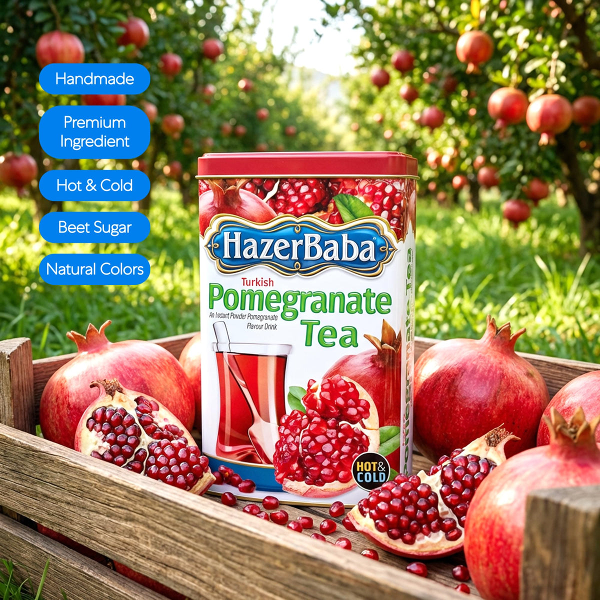 Hot pomegranate tea prepared with HazerBaba for warming comfort.