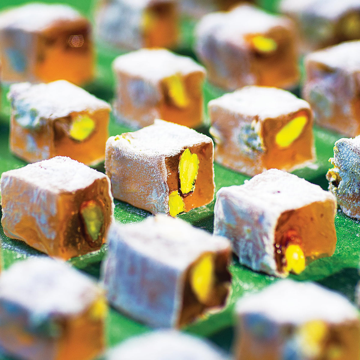 HazerBaba Turkish Delight pistachio serving with tea or coffee
