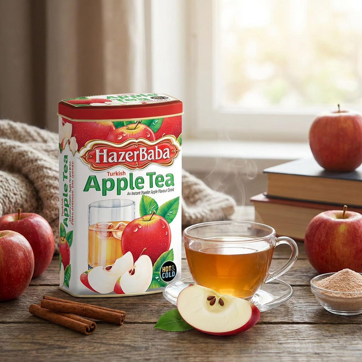 Glass of HazerBaba red apple drink ready to enjoy.