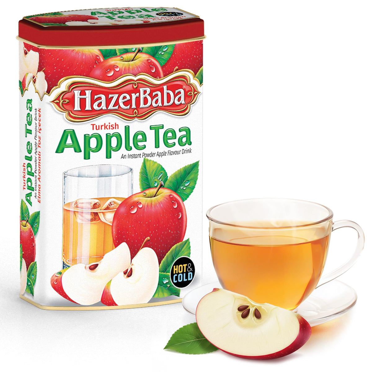 HazerBaba red apple flavor tin box showing traditional packaging and aroma preservation.