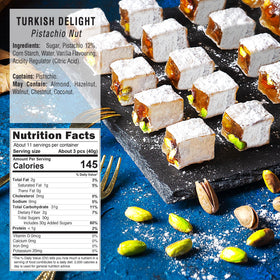 HazerBaba Turkish Delight pistachio close-up shows vibrant pistachios and soft candy