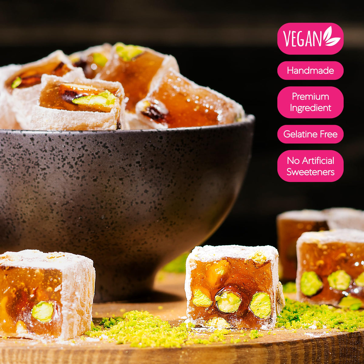 HazerBaba Turkish Delight pistachio slices ready for sharing
