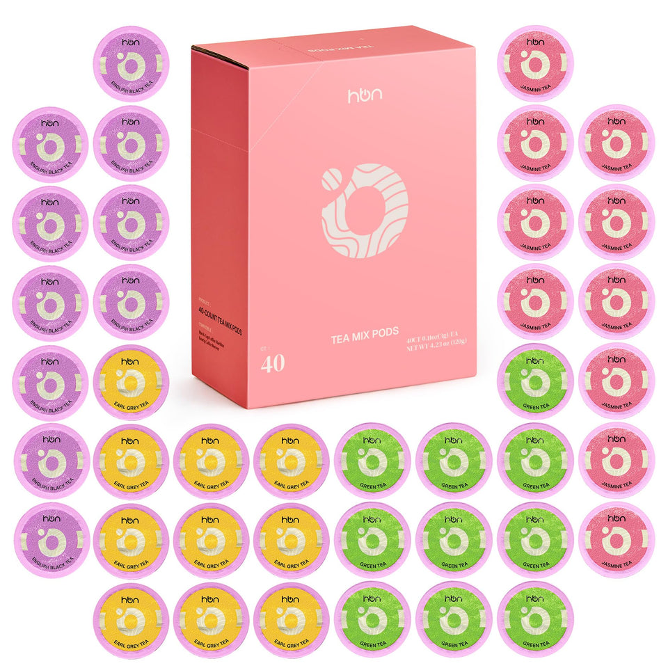 HBN Tea 40-count sampler box front, ideal gift for tea lovers.