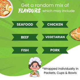 HCG Mama noodles assortment displays pork and tom yum flavors.
