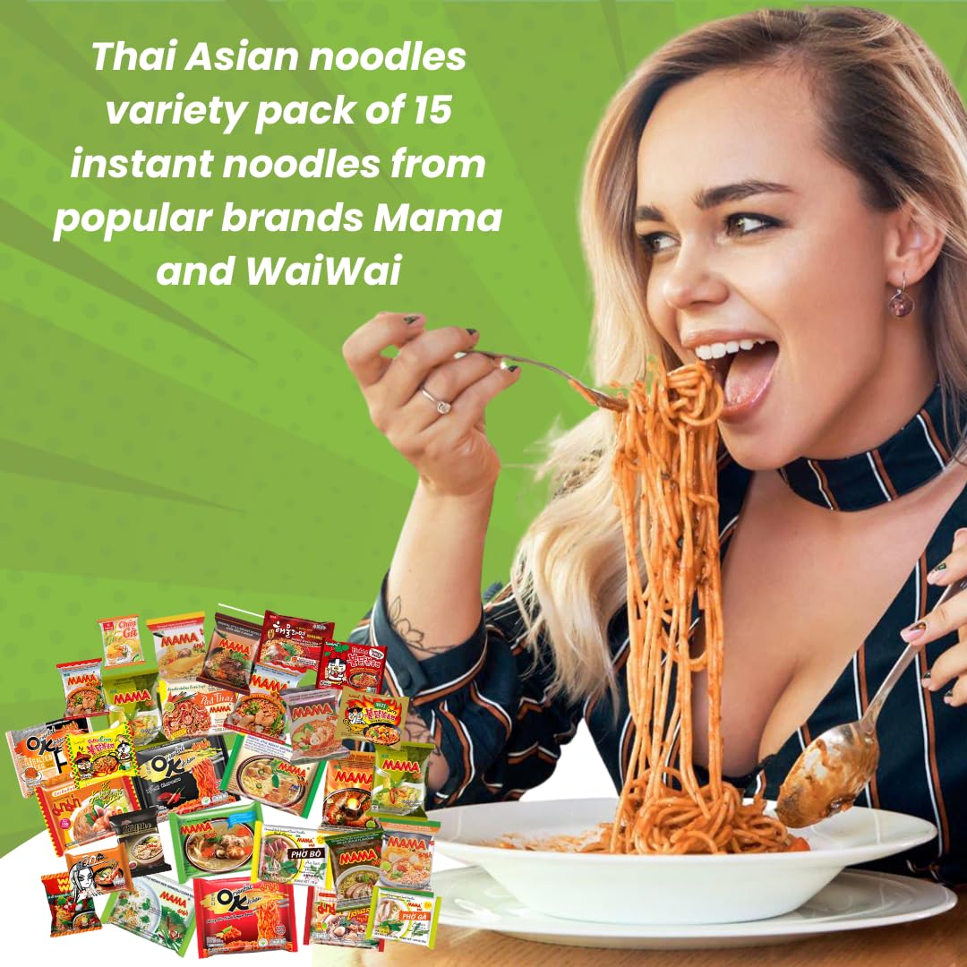 HCG Mama and Wai Wai noodles assortment highlights a rich mix of Thai flavors.