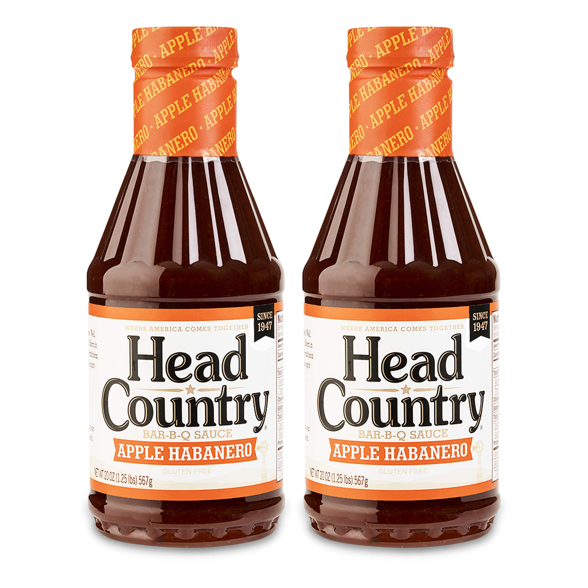 Head Country Bar-B-Q Apple Habanero bottle pour enhances grilled dishes with tangy sweetness and subtle heat.