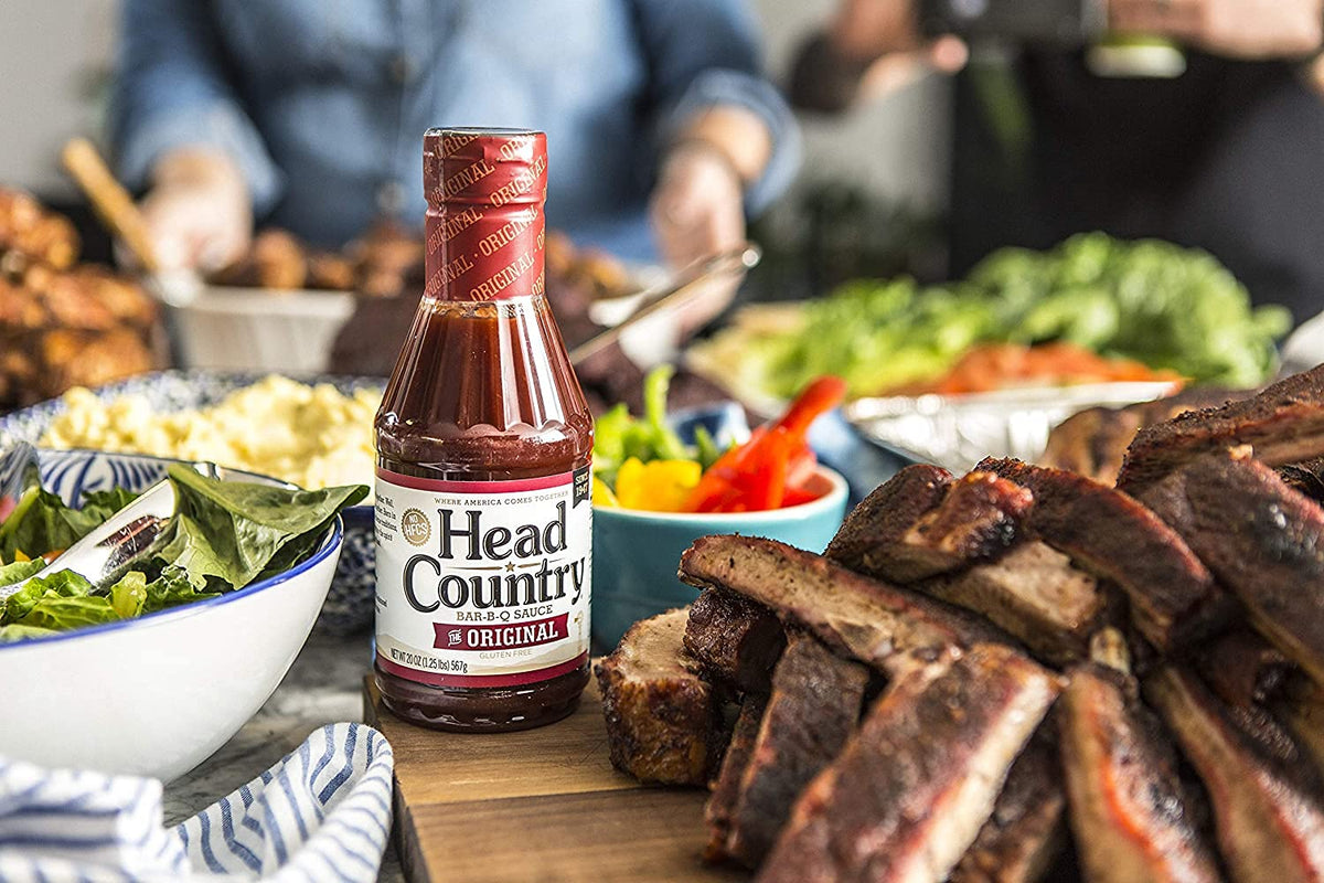 Head Country Original BBQ Sauce pork-ribs close-up shows sweet-savory flavor.