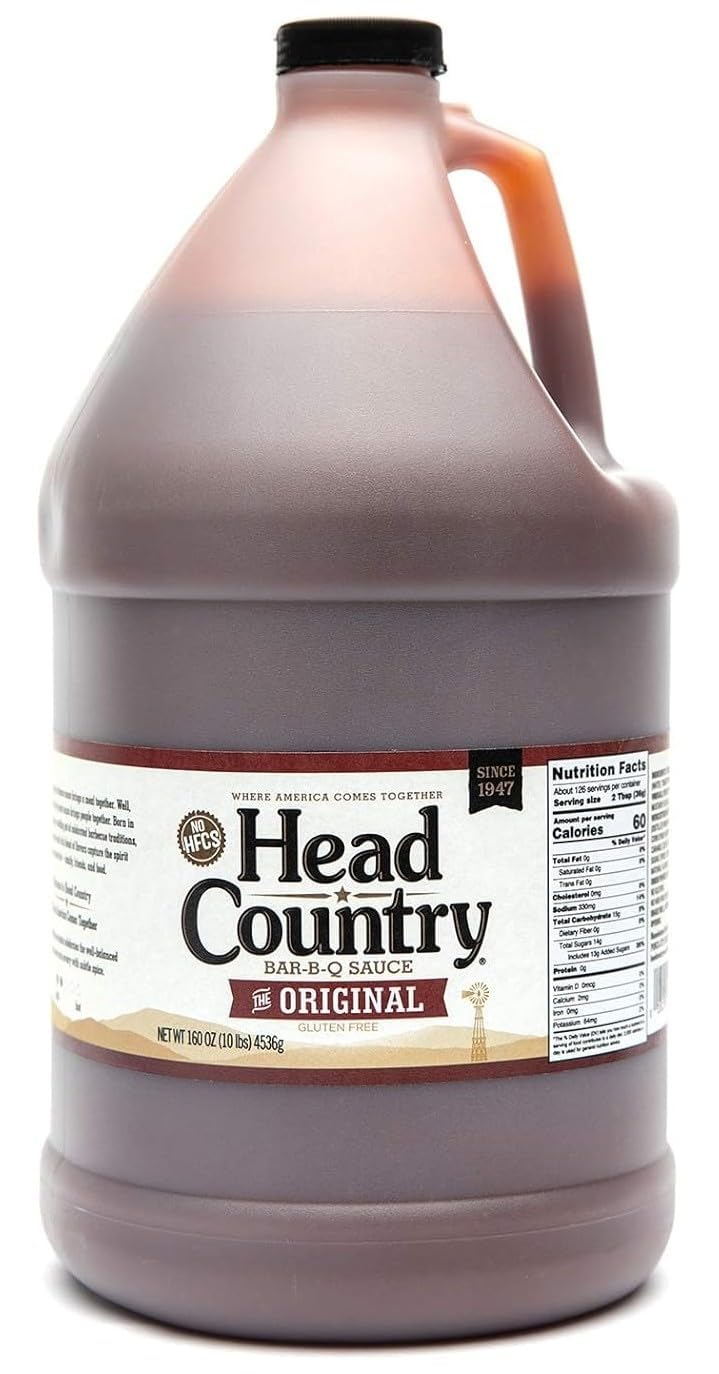 Head Country Original sauce bottle pour for rich glaze on ribs.