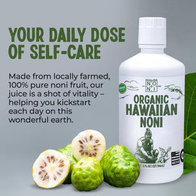 Healing Noni 2-pack bottle side emphasizes convenient 32oz size for multi-day use.