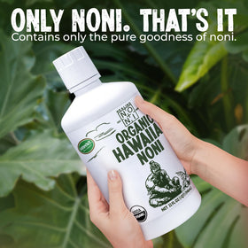 Healing Noni bottle cap closeup emphasizes airtight seal for freshness.