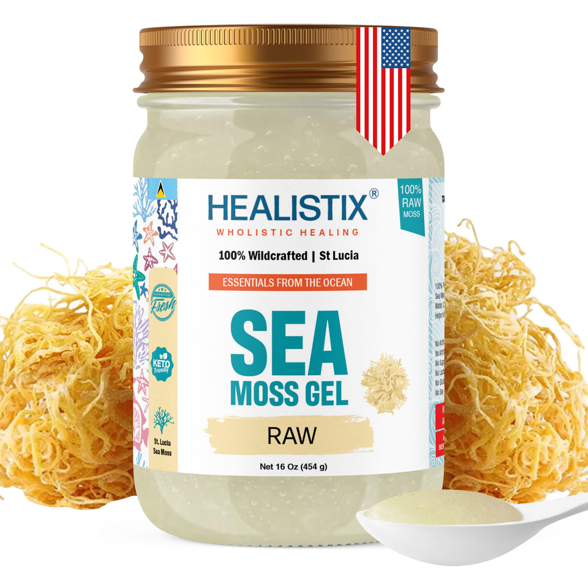 Healistix Raw Sea Moss Gel bottle pour, ideal for smoothies
