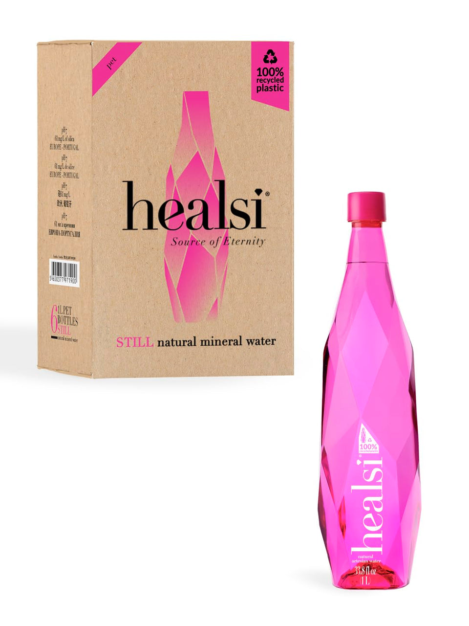 Healsi artesian water bottle in clear packaging, highlighting purity and hydration