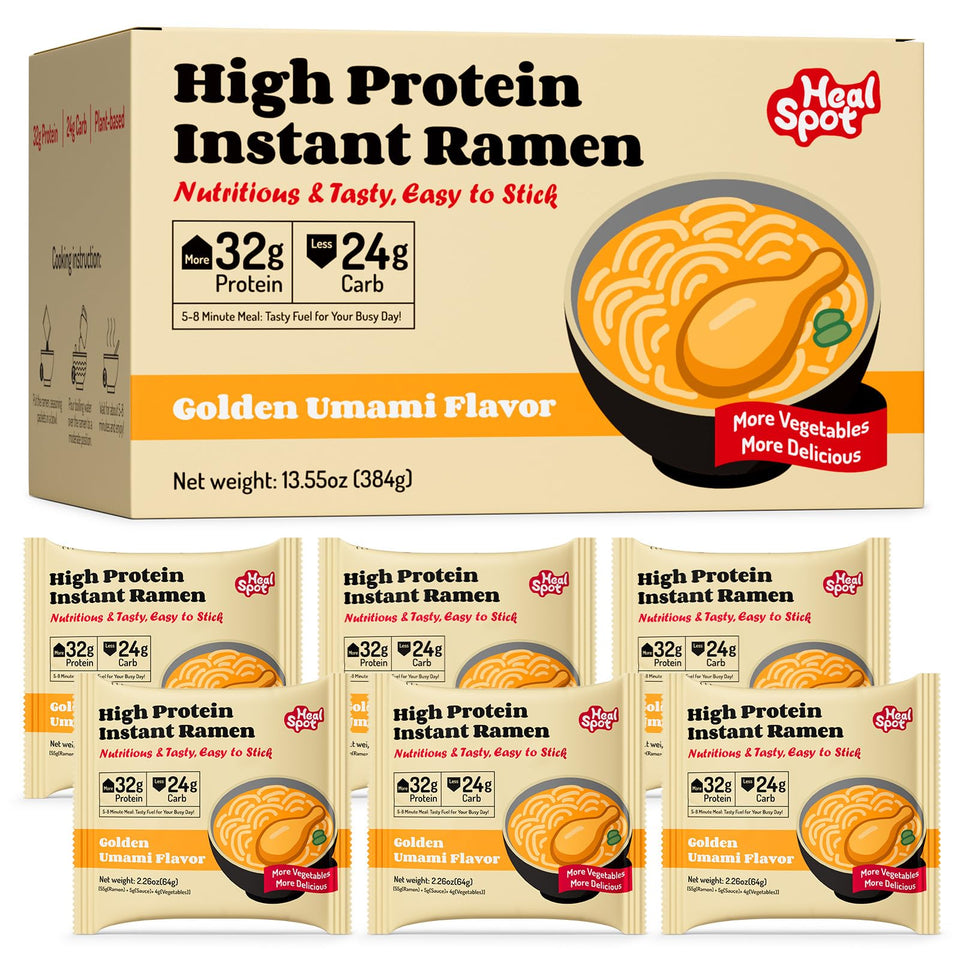 HealSpot High Protein Instant Ramen six-pack box for convenient meals