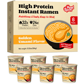 HealSpot High Protein Instant Ramen Golden-Chicken cup shows protein-packed nutrition for meals.