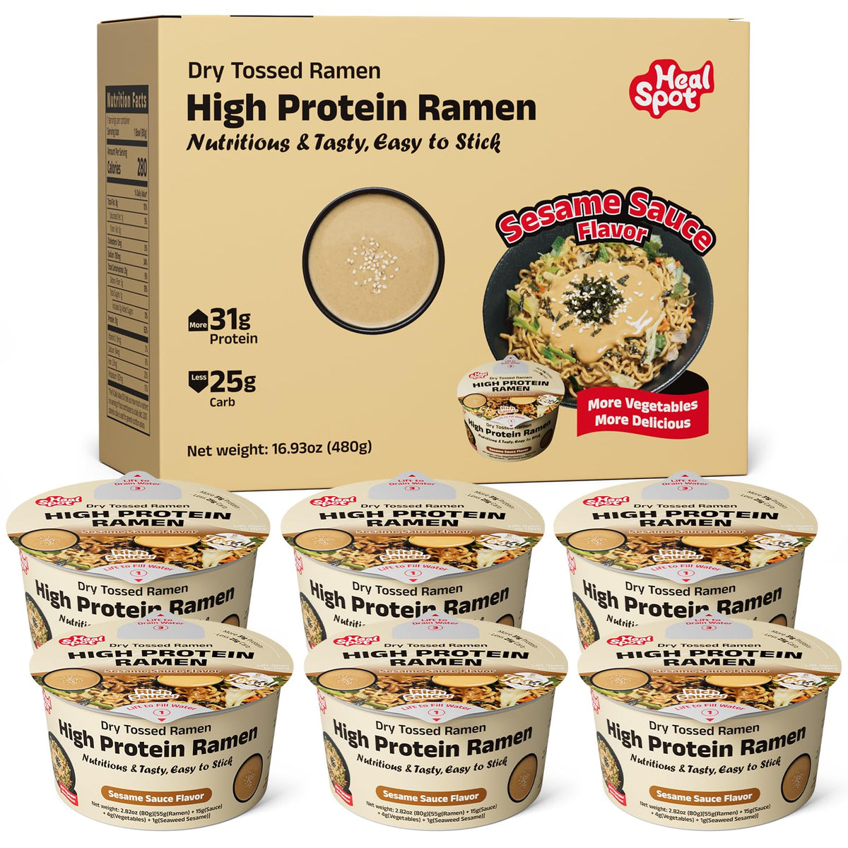 HealSpot High Protein Ramen bowl with sesame sauce offering a protein boost