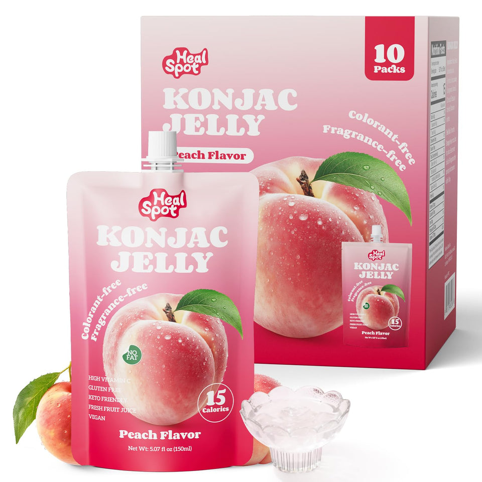 Healspot konjac jelly peach pack with clean label appeal and real fruit.