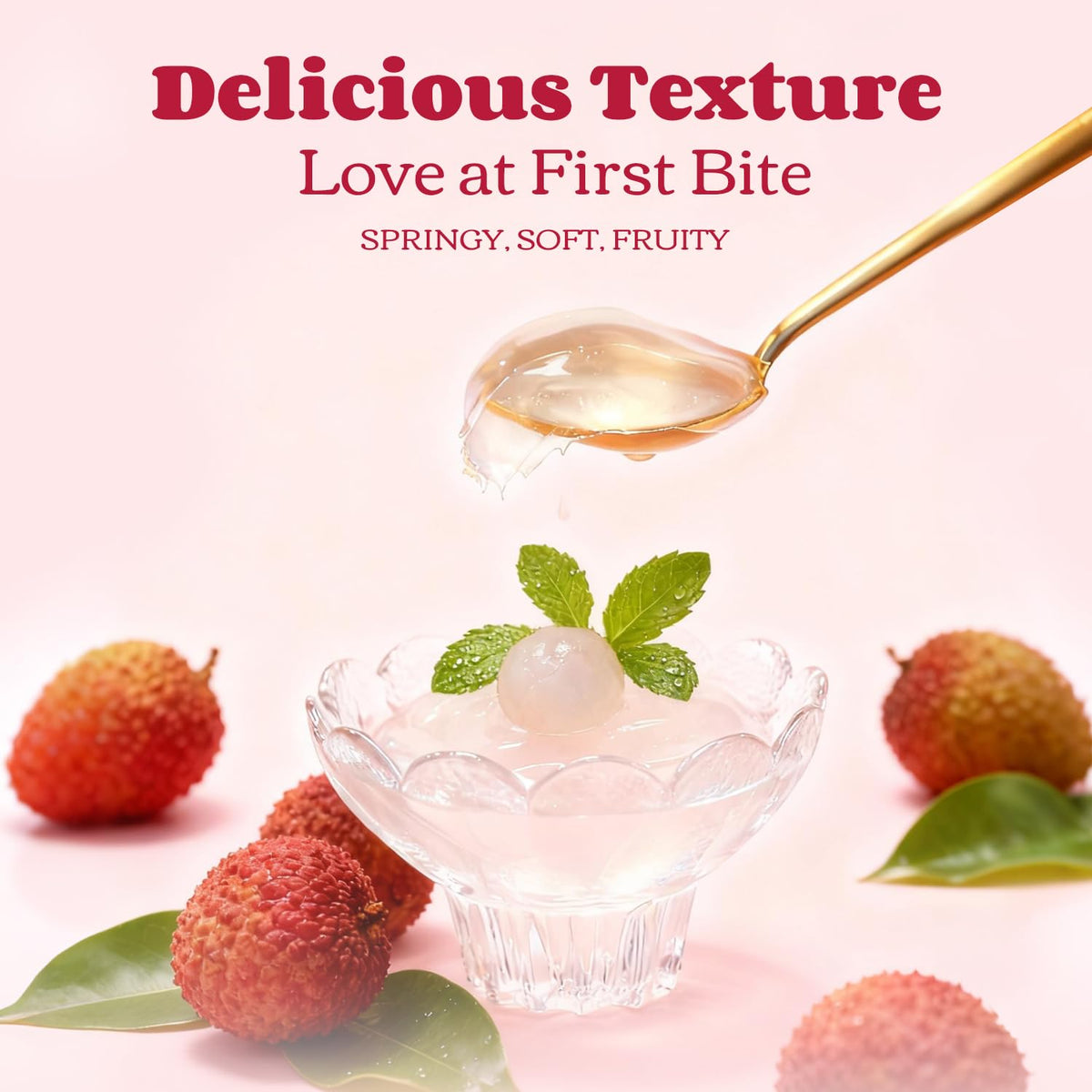 Healspot close-up of konjac jelly texture, soft and chewy.