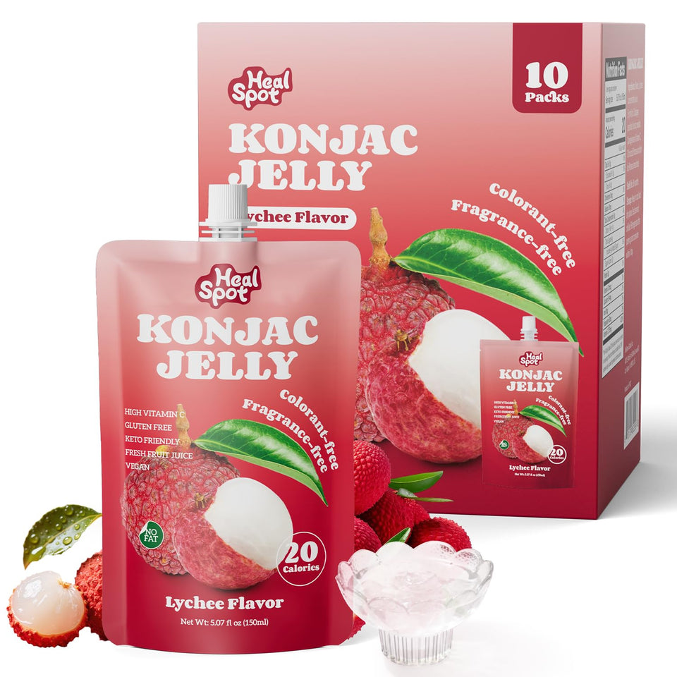 Healspot Lychee flavor pouch for convenient on-the-go snacking with real fruit flavor.