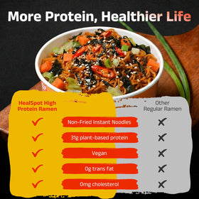 HealSpot microwaveable ramen cups stacked for quick meals