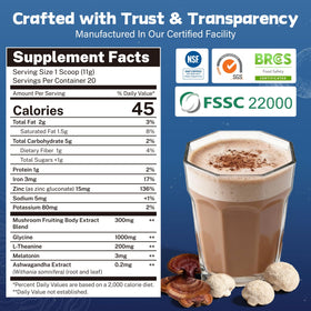 Healspot Mushroom Cocoa Sleep 6-mushroom blend label detail.