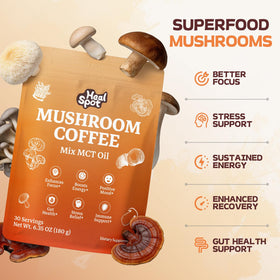 HealSpot Mushroom Coffee brewed cup steaming for a comforting morning.
