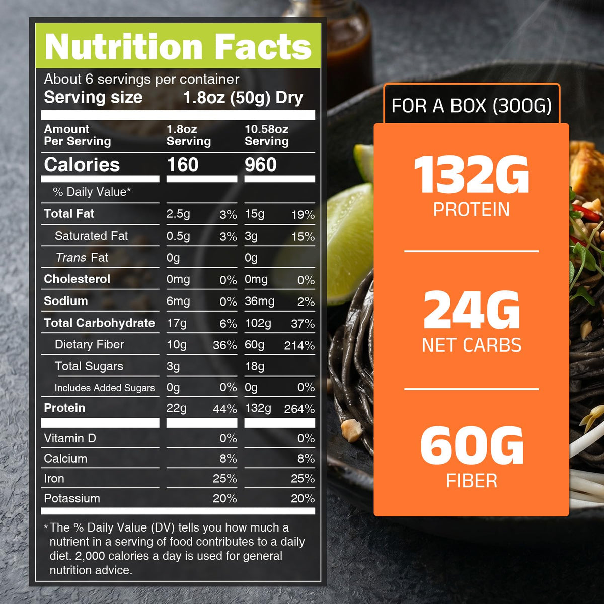 HealSpot Organic Black Bean Noodles prepared bowl with rich sauce highlighting fiber benefits.