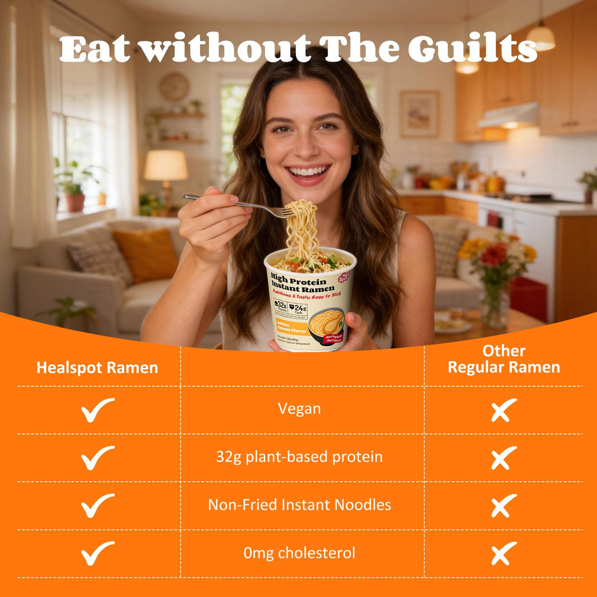 HealSpot ramen 6-cup variety pack image signals value and flavor variety.