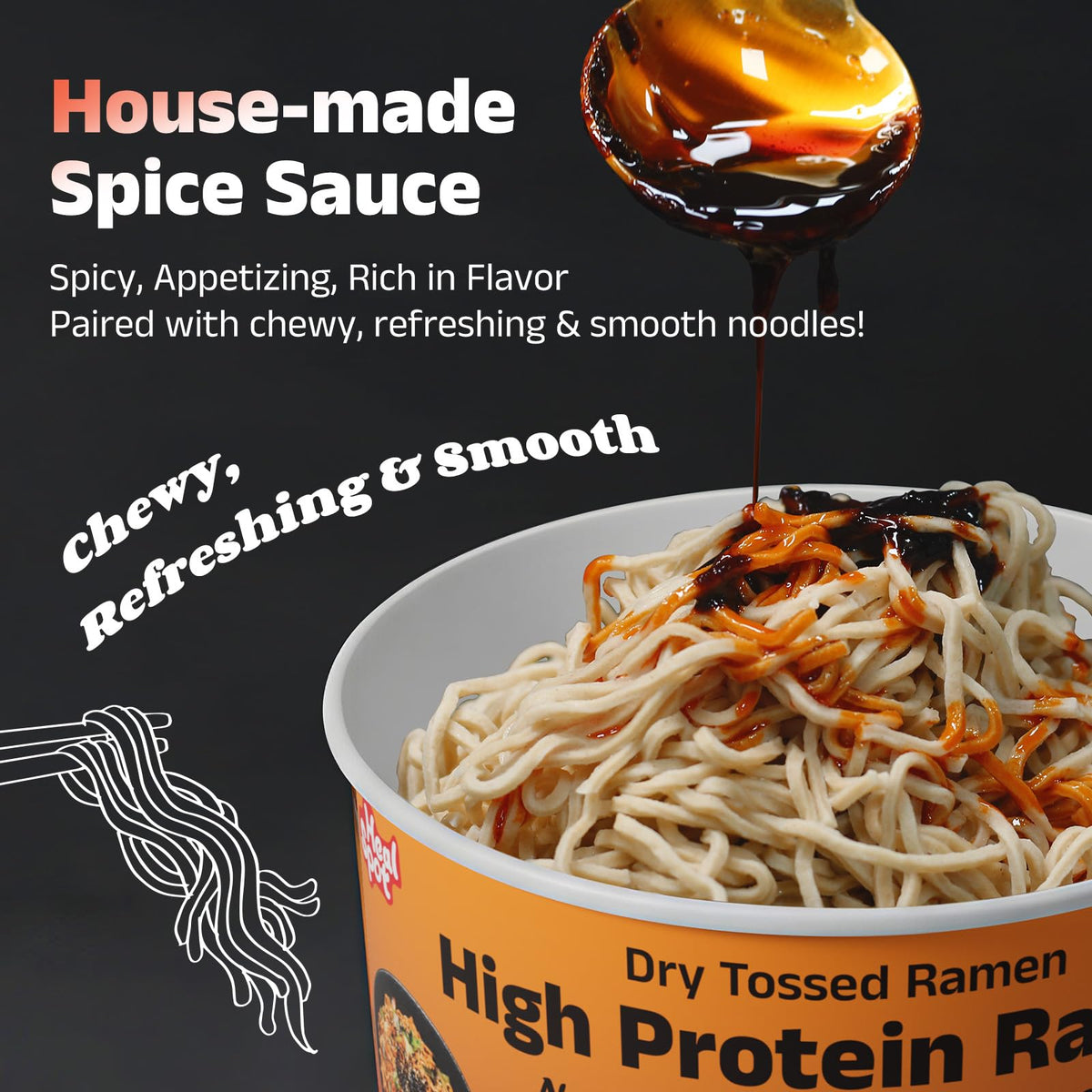 HealSpot vegan-friendly, non-GMO ingredients label on the ramen cup